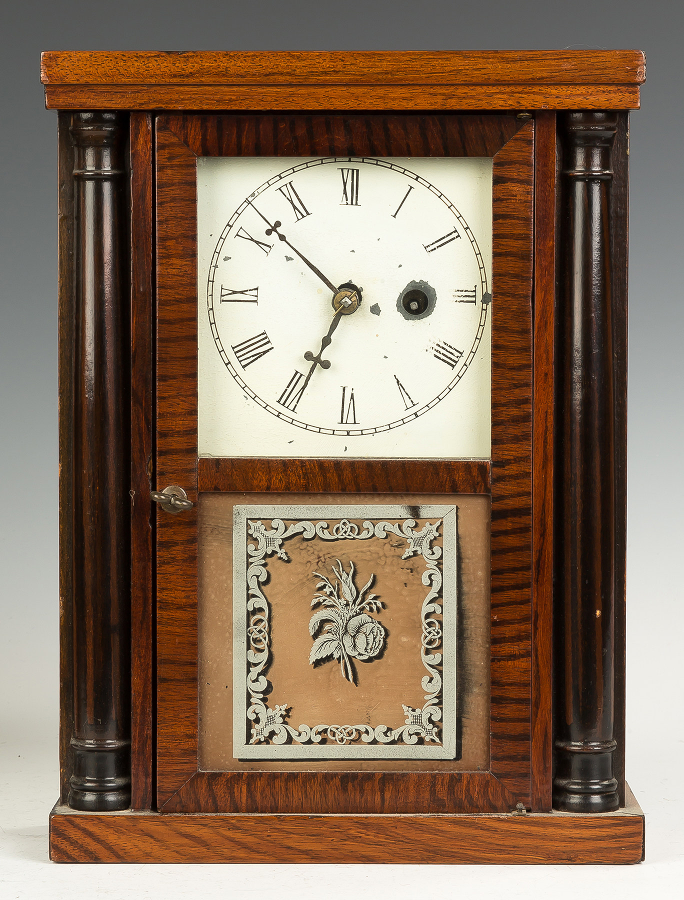 Appraisal: E N Welch Miniature Cottage Shelf Clock Grained rosewood case