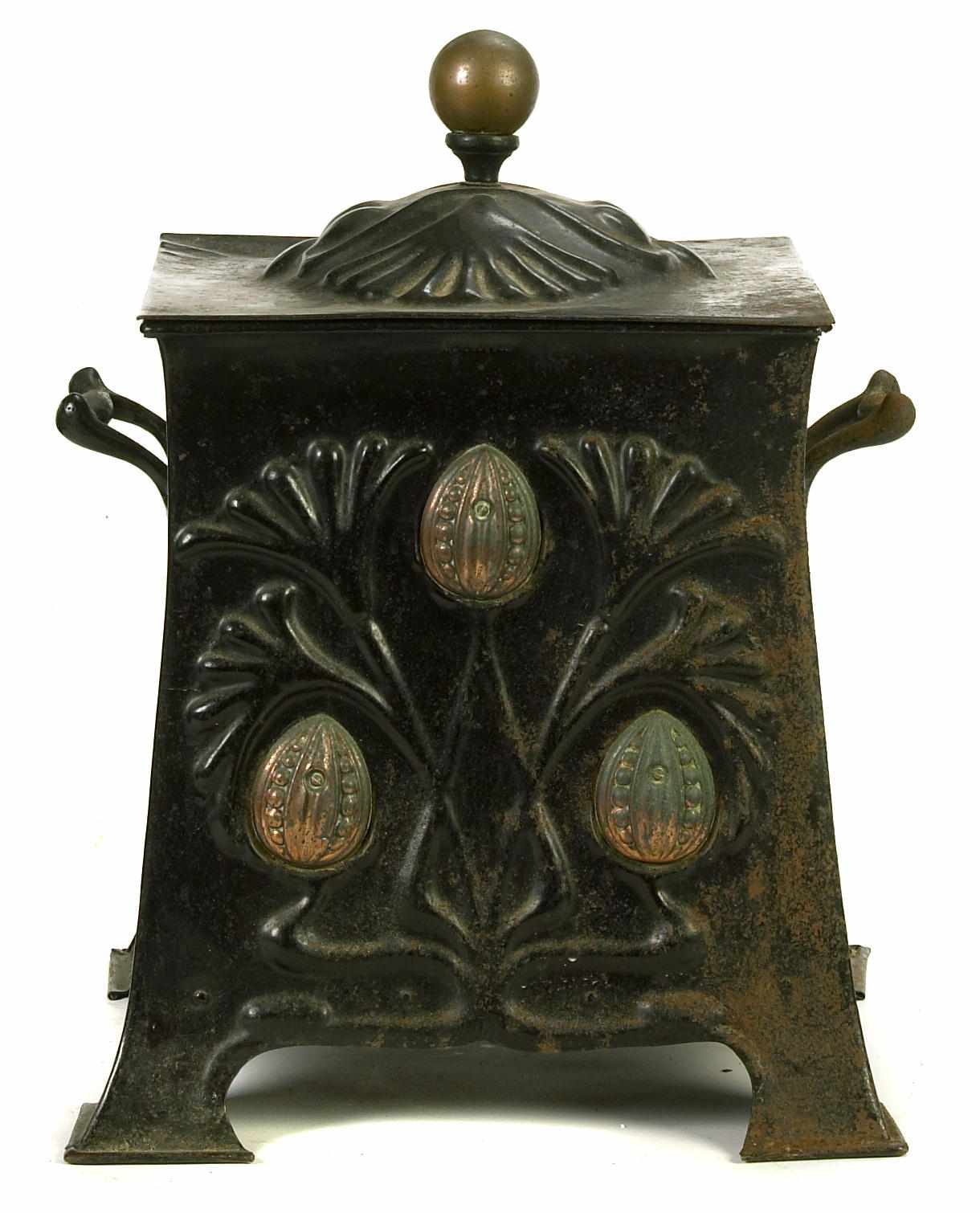 Appraisal: A patinated metal coal scuttle height in width in depth