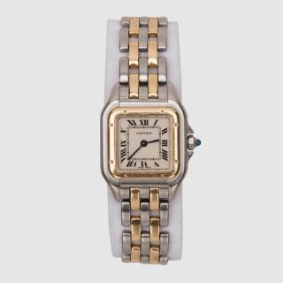 Appraisal: CARTIER K Yellow Gold and Stainless Steel Panthere Wristwatch CARTIER