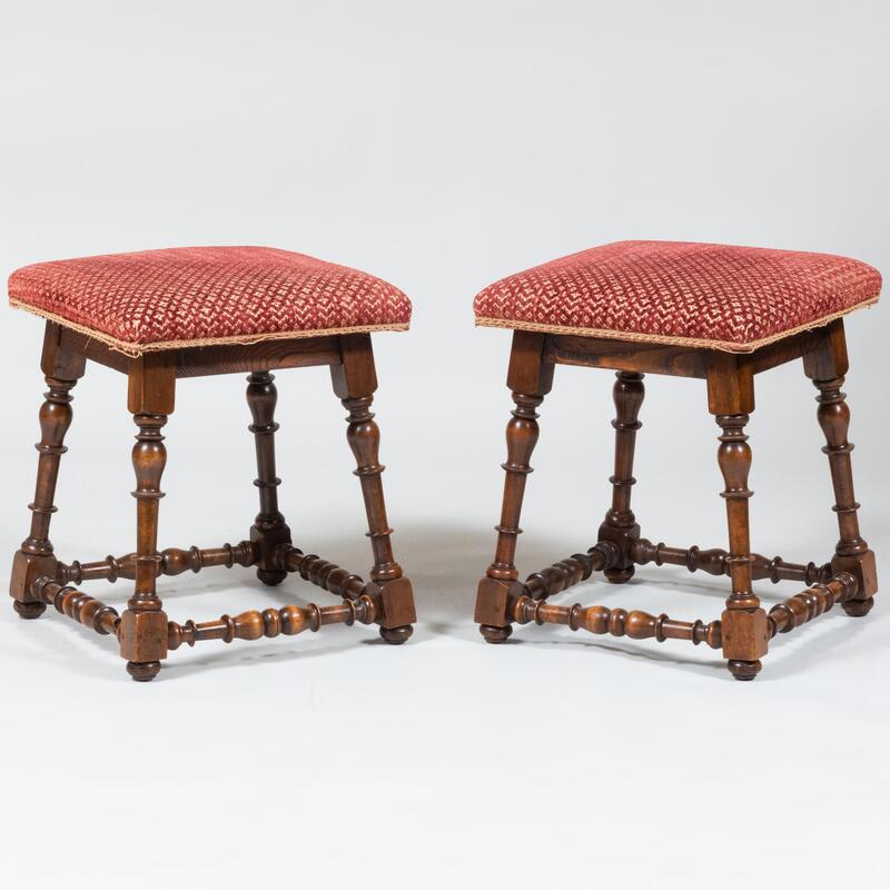 Appraisal: Pair of Italian Baroque Style Elm and Fruitwood Stools x