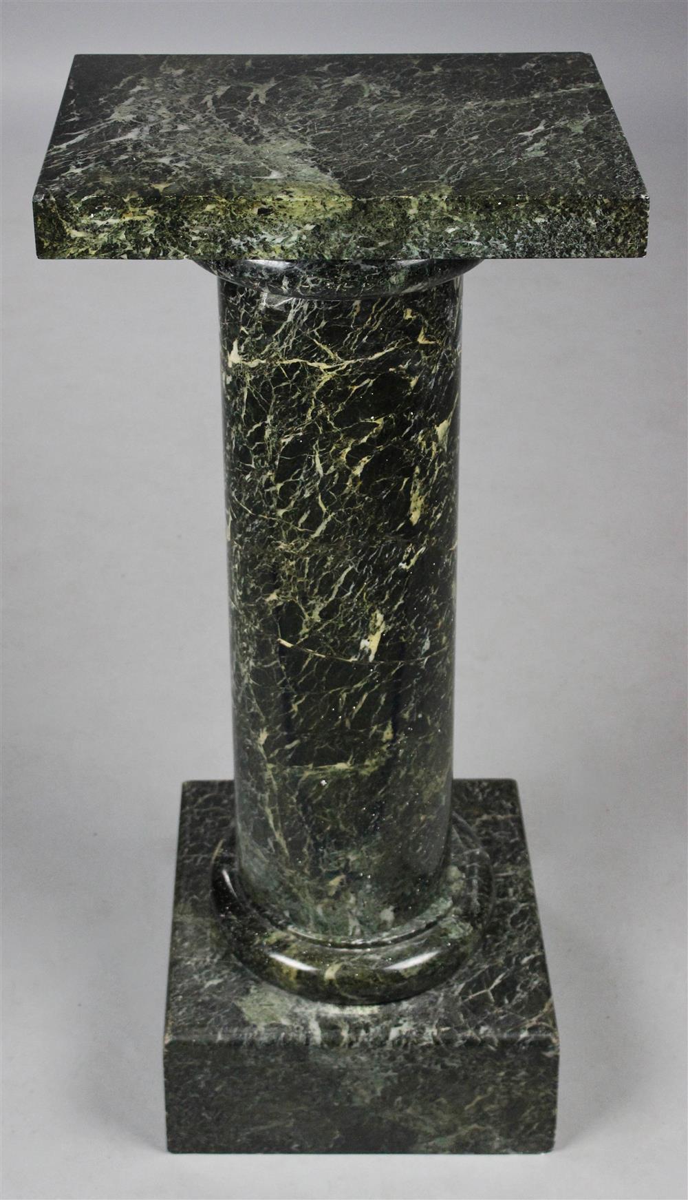 Appraisal: GREEN MARBLE PEDESTAL rectangular top above a ring turned column