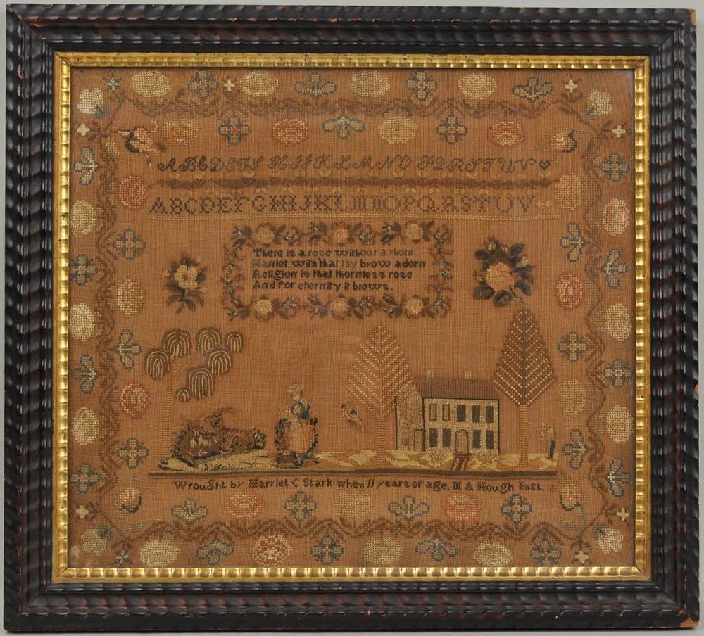 Appraisal: H Stark Schoolgirl's Needlework Sampler wrought by Harriet C Stark