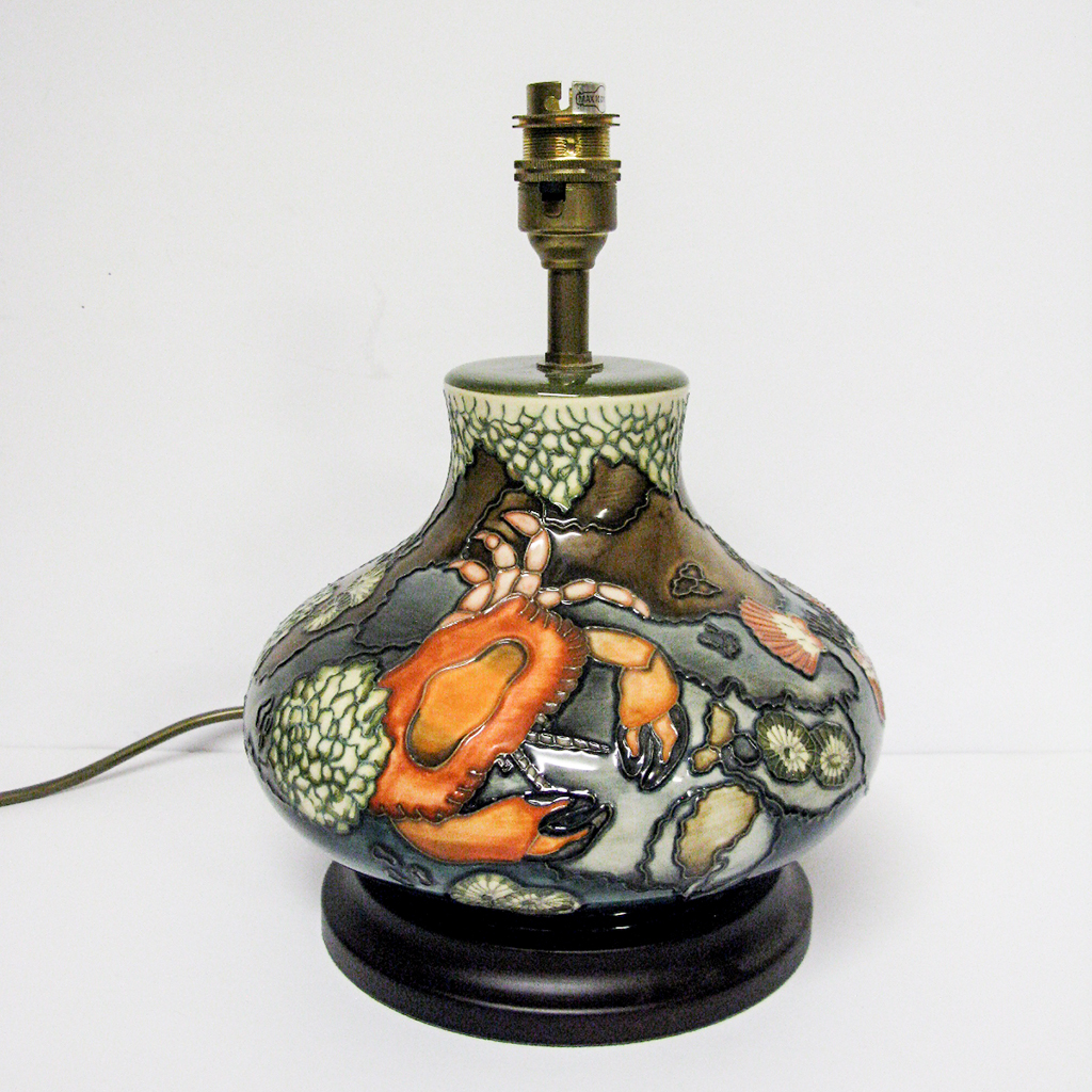 Appraisal: MOORCROFT POTTERY 'ROCK POOL' PATTERN LAMP BASE CIRCA mounted on