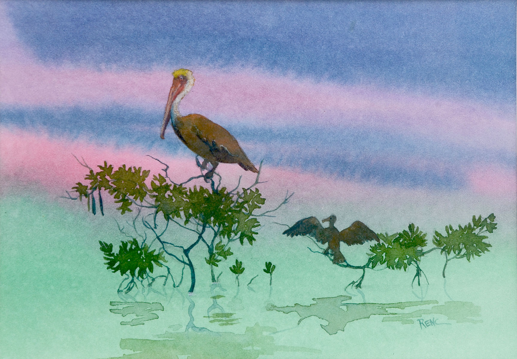 Appraisal: RENC Bill American th to st C ''Pelican Perch'' Watercolor