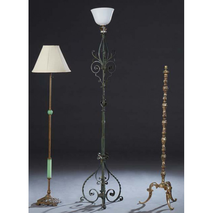 Appraisal: Three French Iron Floor Lamps early th c one of