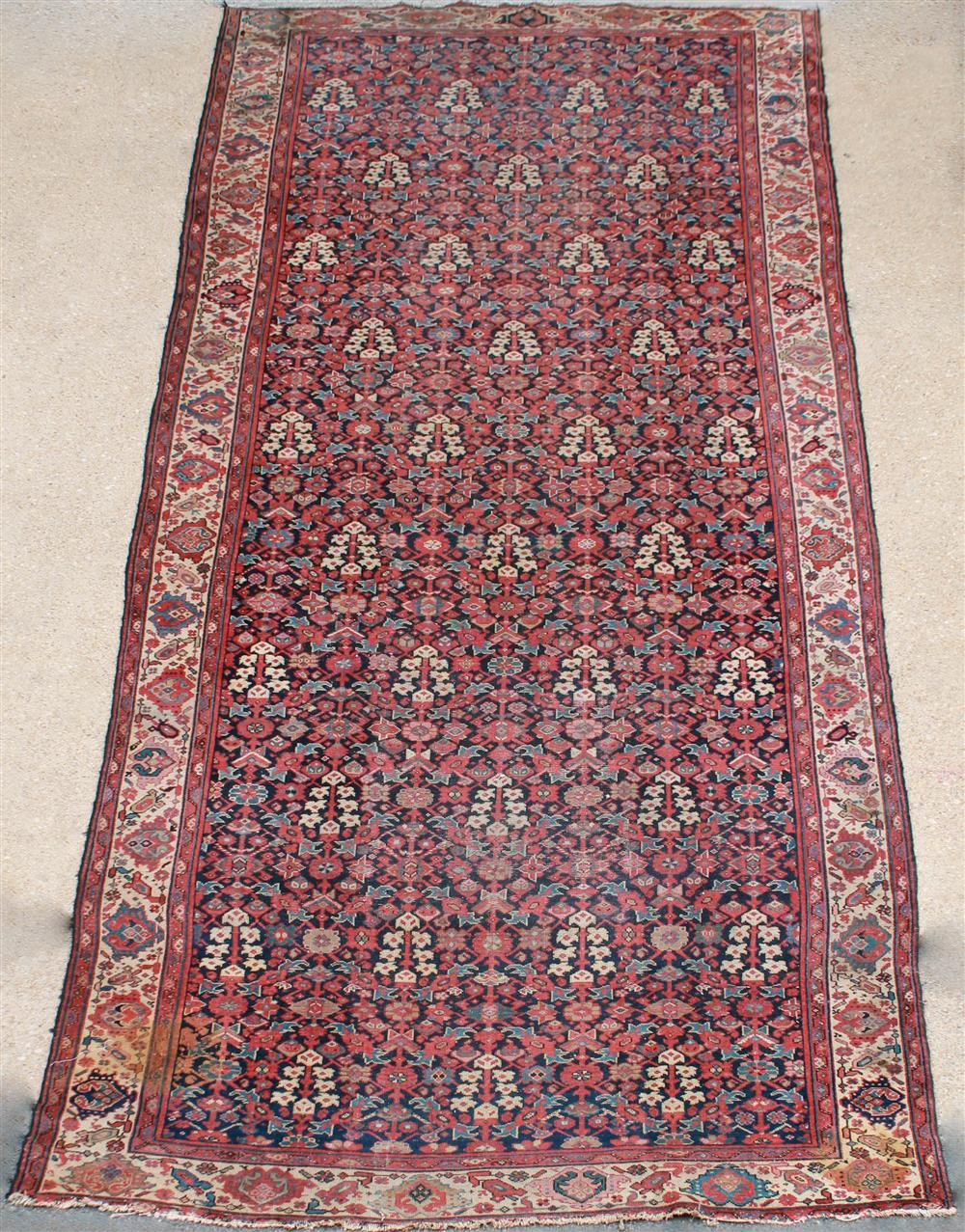 Appraisal: ANTIQUE CAUCASUS FLATWEAVE RUNNER brick blues cream indigo approx '