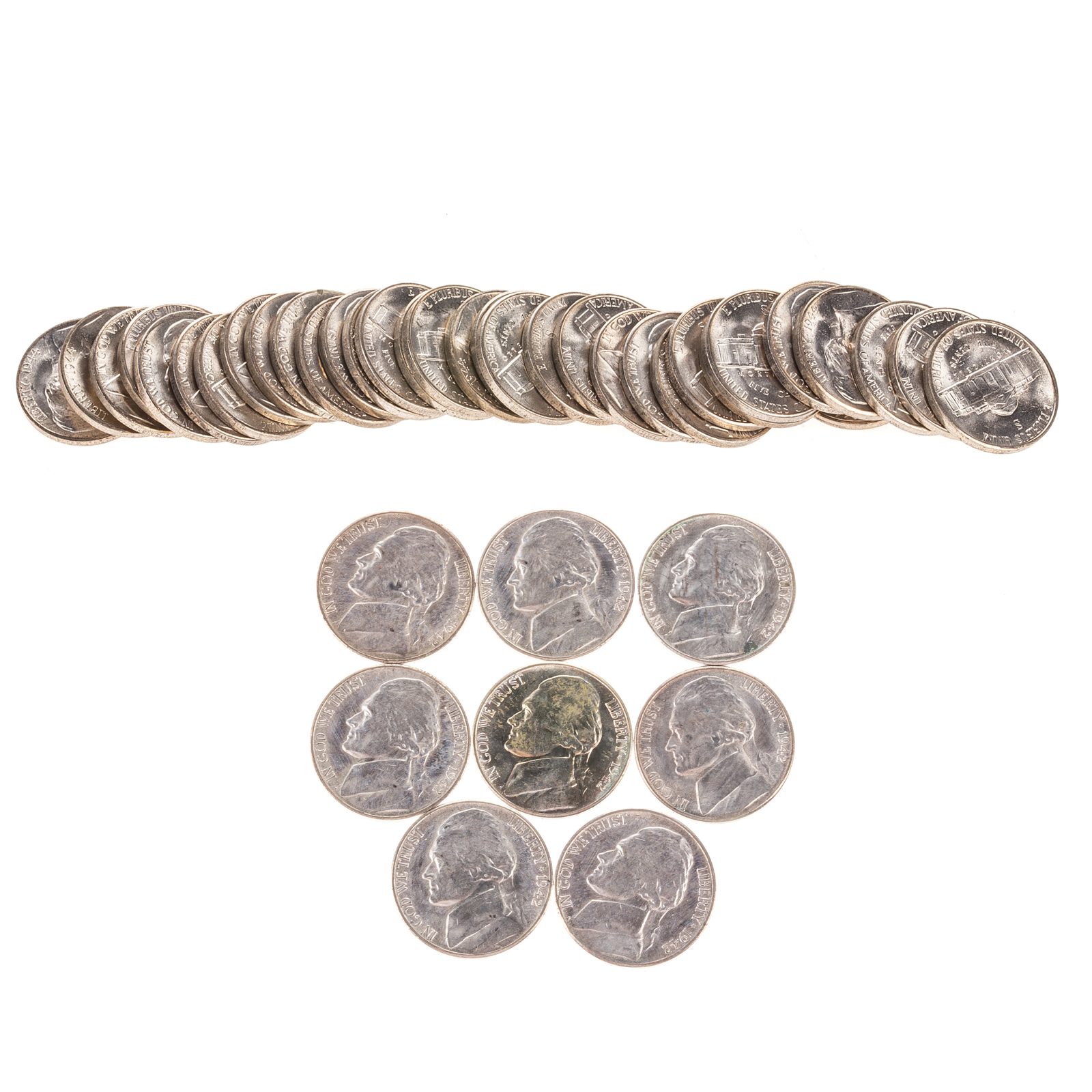 Appraisal: PARTIAL ROLL OF -S ' -S BU WAR NICKELS Bright