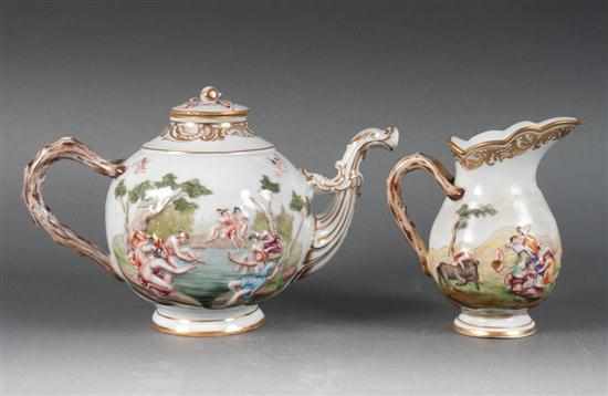 Appraisal: Capodimonte porcelain teapot and cream jug th century each piece