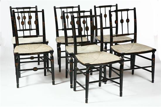 Appraisal: SET OF SEVEN DECORATED CHAIRS American - mixed woods Old