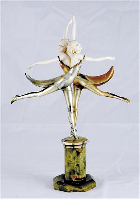 Appraisal: Otto Poertzel German - BUTTERFLY DANCERS cold-painted bronze and ivory