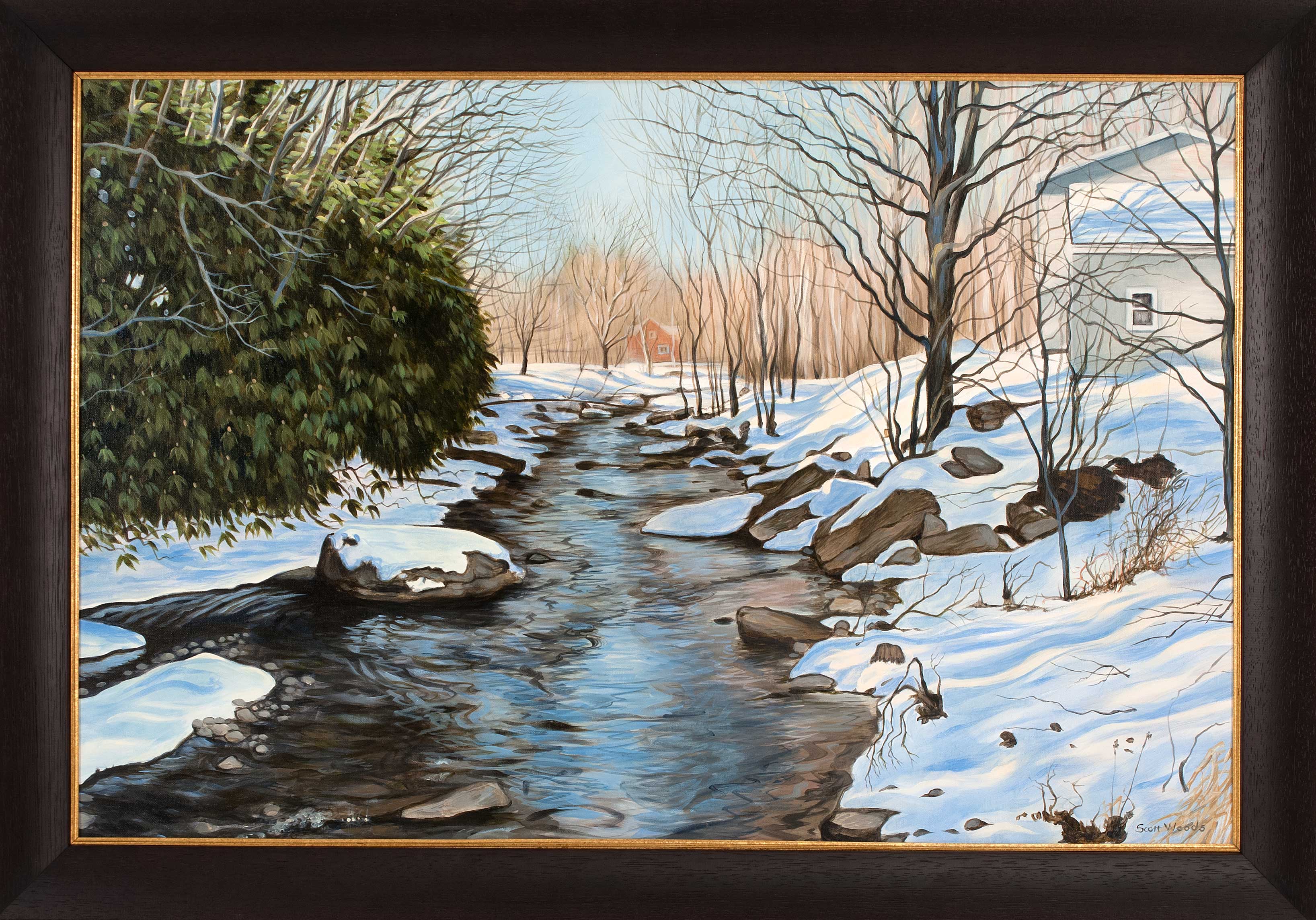 Appraisal: FRAMED PAINTING SCOTT WOODS New York Contemporary A winter stream