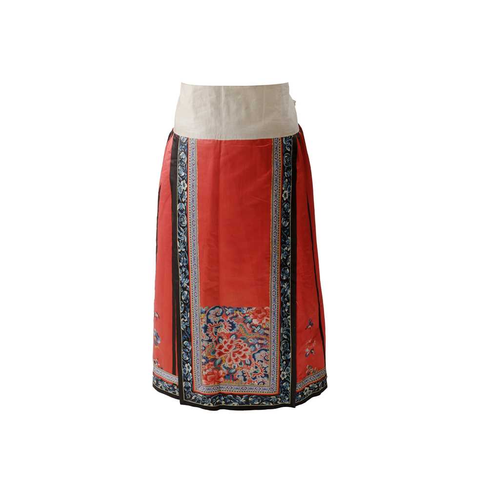 Appraisal: HAN CHINESE WOMAN'S EMBROIDERED RED SILK PLEATED SKIRT LATE QING