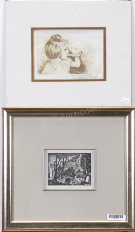 Appraisal: Two etchings including Lilian Fendig depicting church and graveyard signed