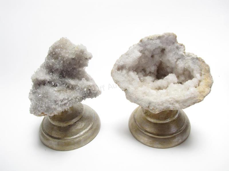 Appraisal: Two Raw Crystal Geode Sculptures milky quartz geode cut in