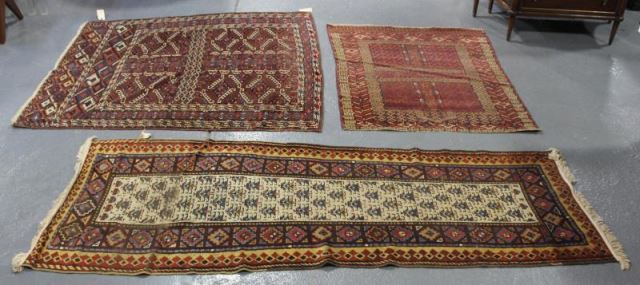 Appraisal: Antique Oriental Scatter Carpet Lot Includes a Turkomen a Bokhara