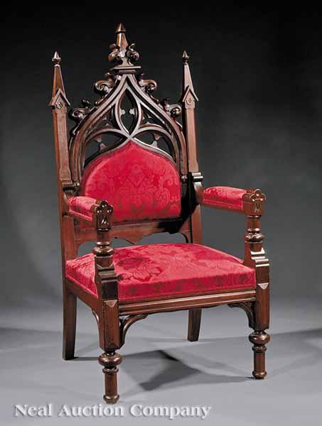 Appraisal: An American Gothic Carved Walnut Armchair c attributed to Thomas