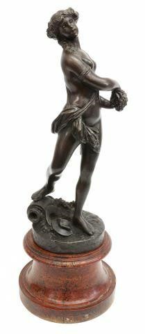 Appraisal: Patinated bronze sculpture Bacchante signed in cast after Clodion Michel