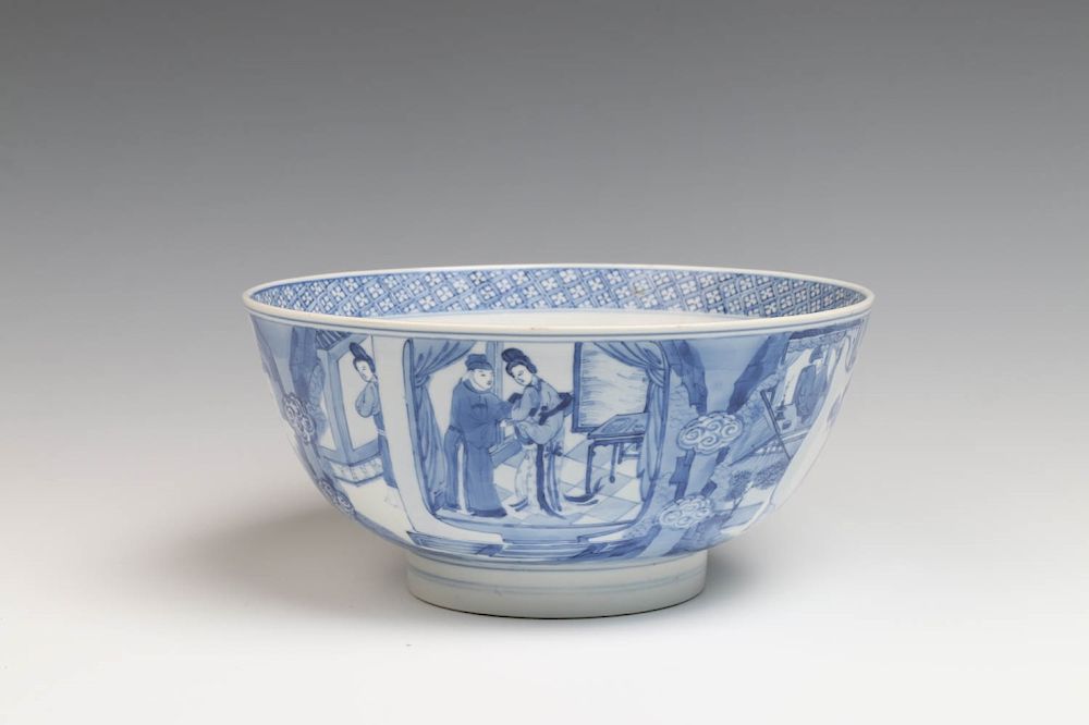 Appraisal: BLUE AND WHITE FIGURAL BOWL KANGXI PERIOD The bowl decorated