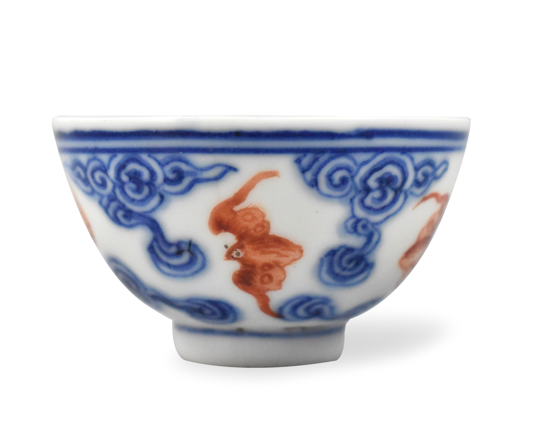 Appraisal: Chinese imperial blue and copper red cup with bats dating