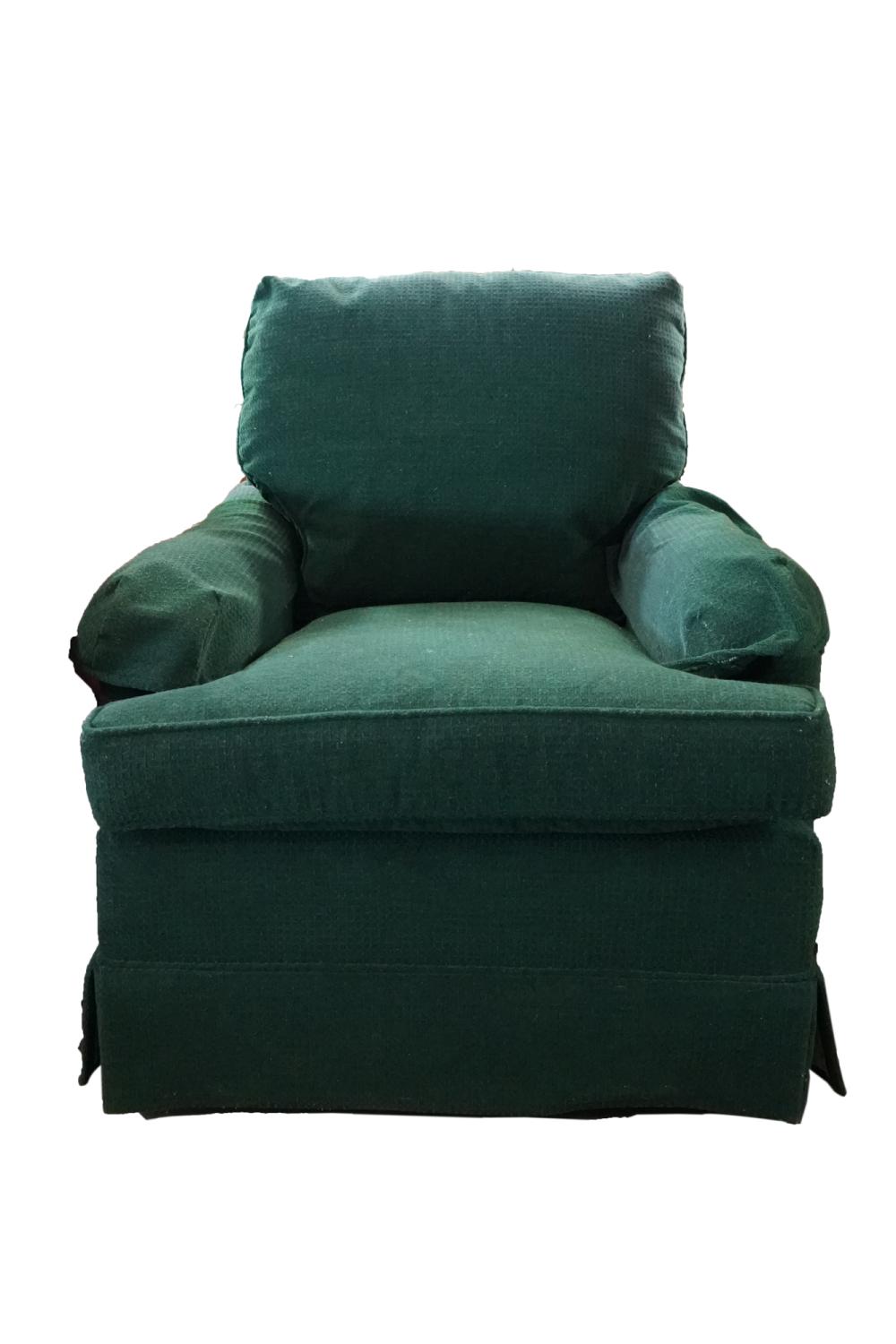 Appraisal: BAKER GREEN UPHOLSTERED CLUB CHAIRremovable seat cushion and arm protectors