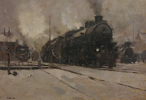 Appraisal: Vil m Kreibich Czechoslovakia b Locomotive Oil on artist's board