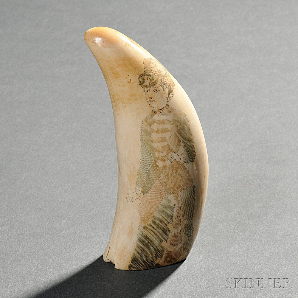 Appraisal: Small Scrimshaw Whale's Tooth America th century partially stipple-decorated on