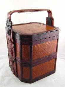 Appraisal: A Chinese bamboo tiffin box in two sections with woven