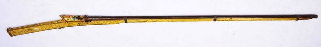 Appraisal: AN OLD KASHMIRI FLINT LOCK MUSKET with painted hunting scene