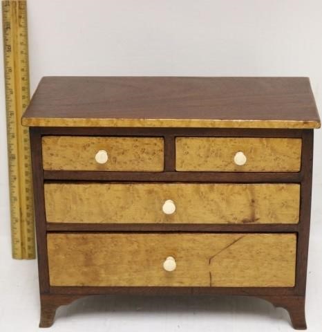 Appraisal: EARLY TH AMERICAN FEDERAL MINIATURE DRAWERCHEST MAHOGANY WITH BIRD'S EYE