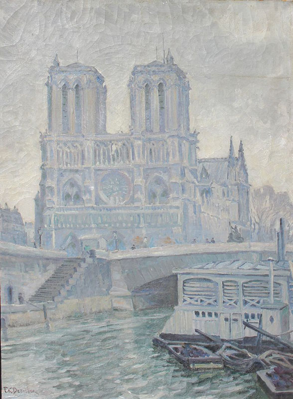 Appraisal: DETWILLER Frederick American - ''Facade of Notre Dame'' Oil Canvas