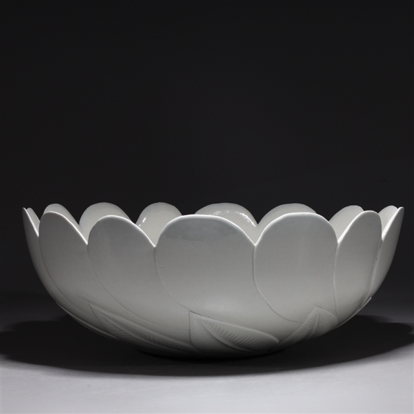 Appraisal: Chinese white glazed porcelain flower bowl with incised leaf and