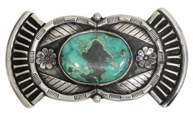 Appraisal: Native American silver content unknown belt buckle likely Navajo with