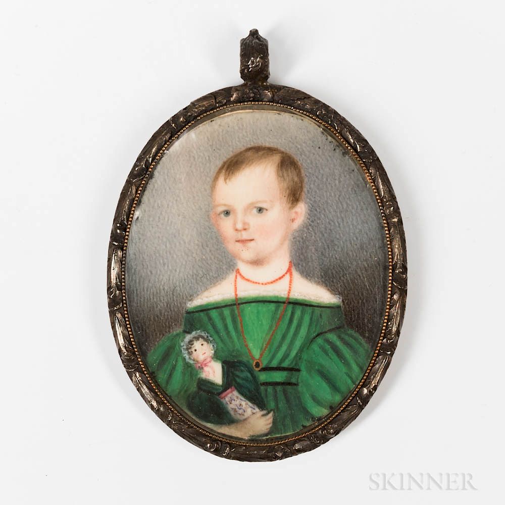 Appraisal: American School Mid- th Century Miniature Portrait of a Child