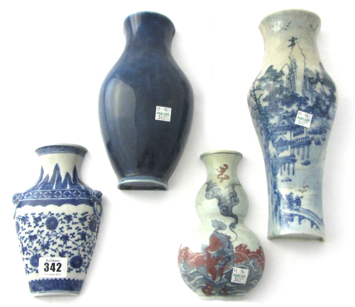 Appraisal: Four Chinese porcelain half vase shaped wall pockets th century