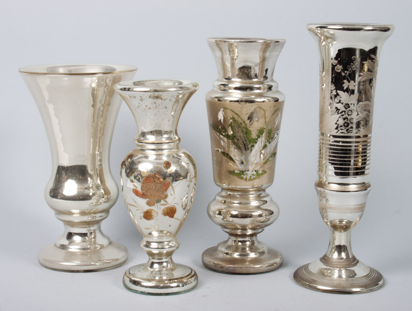 Appraisal: Four mercury glass vases Four assorted footed vases one with