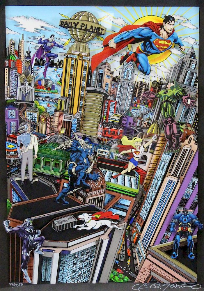 Appraisal: CHARLES FAZZINO AMERICAN b -D Serigraph Superman Saves the Day