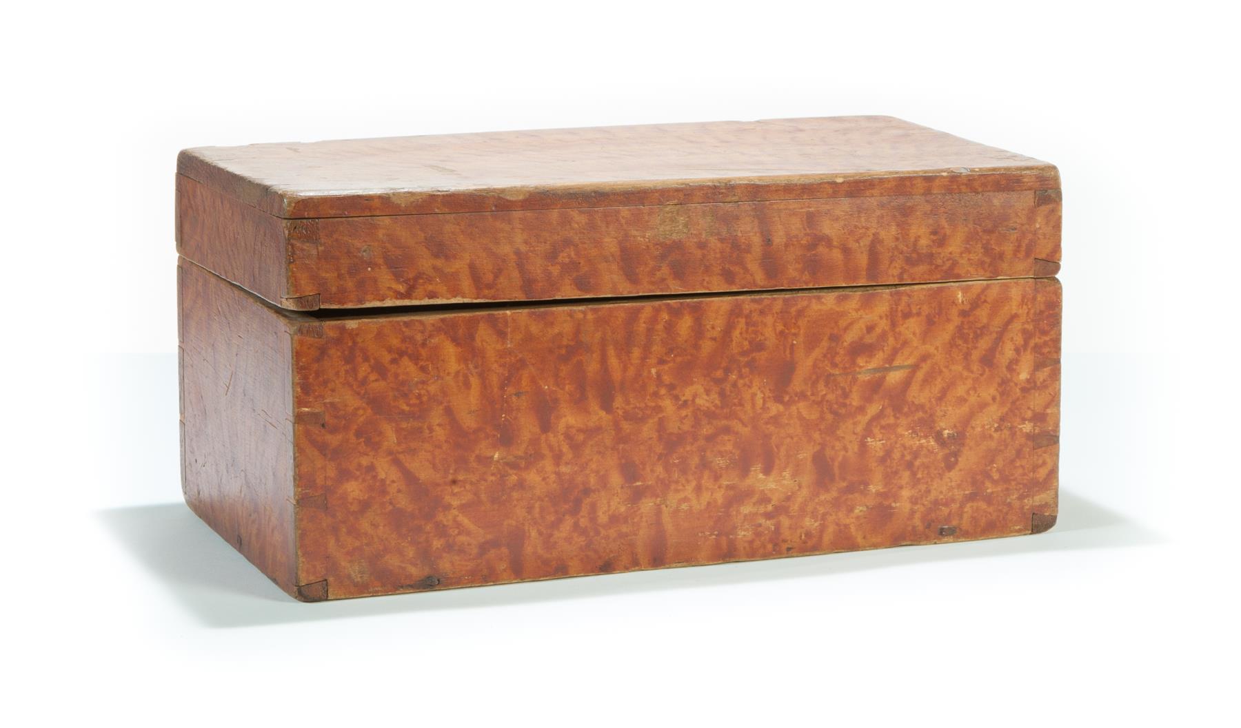 Appraisal: AMERICAN DECORATED BOX Mid th century pine Dovetailed with original