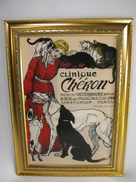 Appraisal: Large porcelain tile French advertisement Clinque Cheron veterinary Framed measures