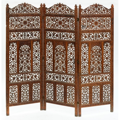 Appraisal: An Indian carved wood three-fold screen th c of probably