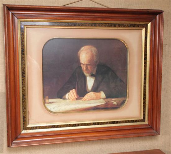 Appraisal: FRAMED LITHOGRAPH Unattributed Depicting a gentleman writing h w In