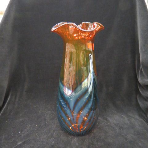 Appraisal: Art Glass Vase iridescent pulled feather on cranberry tall excellent