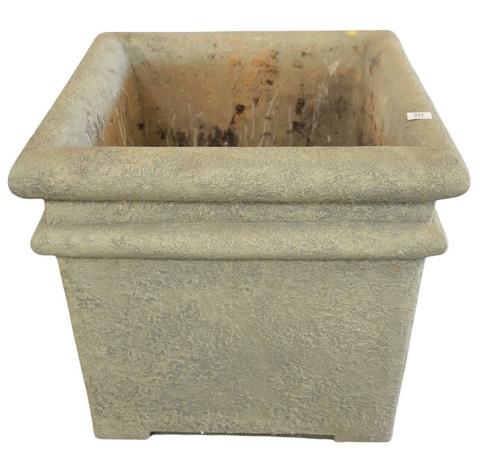 Appraisal: Pair of Oversized Square Cast Cement Outdoor Planters height inches