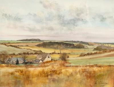 Appraisal: Ken J Messer - Cotswold Landscape near Burford watercolour cm