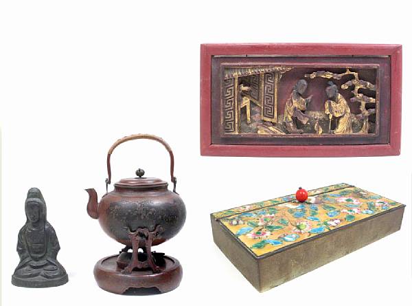 Appraisal: A Chinese cloisonne box together with a Chinese teapot and