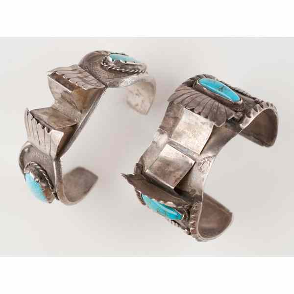 Appraisal: Navajo Watch Bracelets with Turquoise lot of Includes a heavy