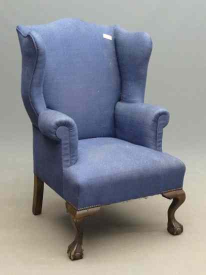 Appraisal: Claw foot wing chair '' Seat Ht '' Overall Ht