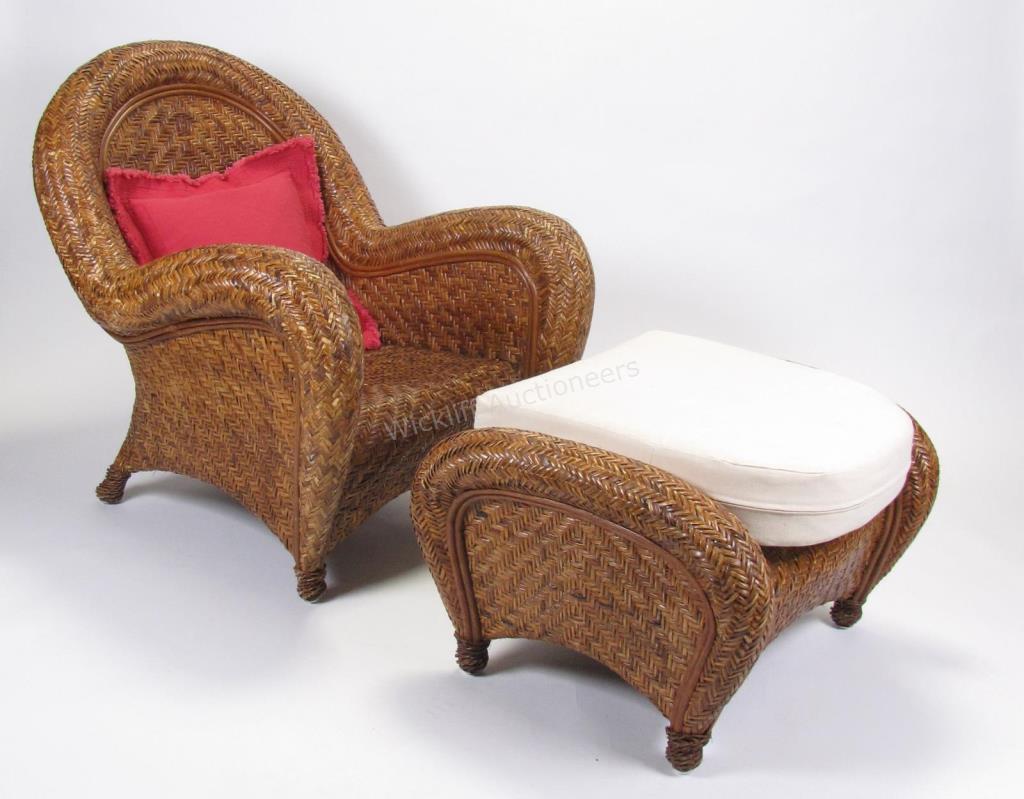 Appraisal: A rattan arm chair and footstool Malabar by Pottery Barn