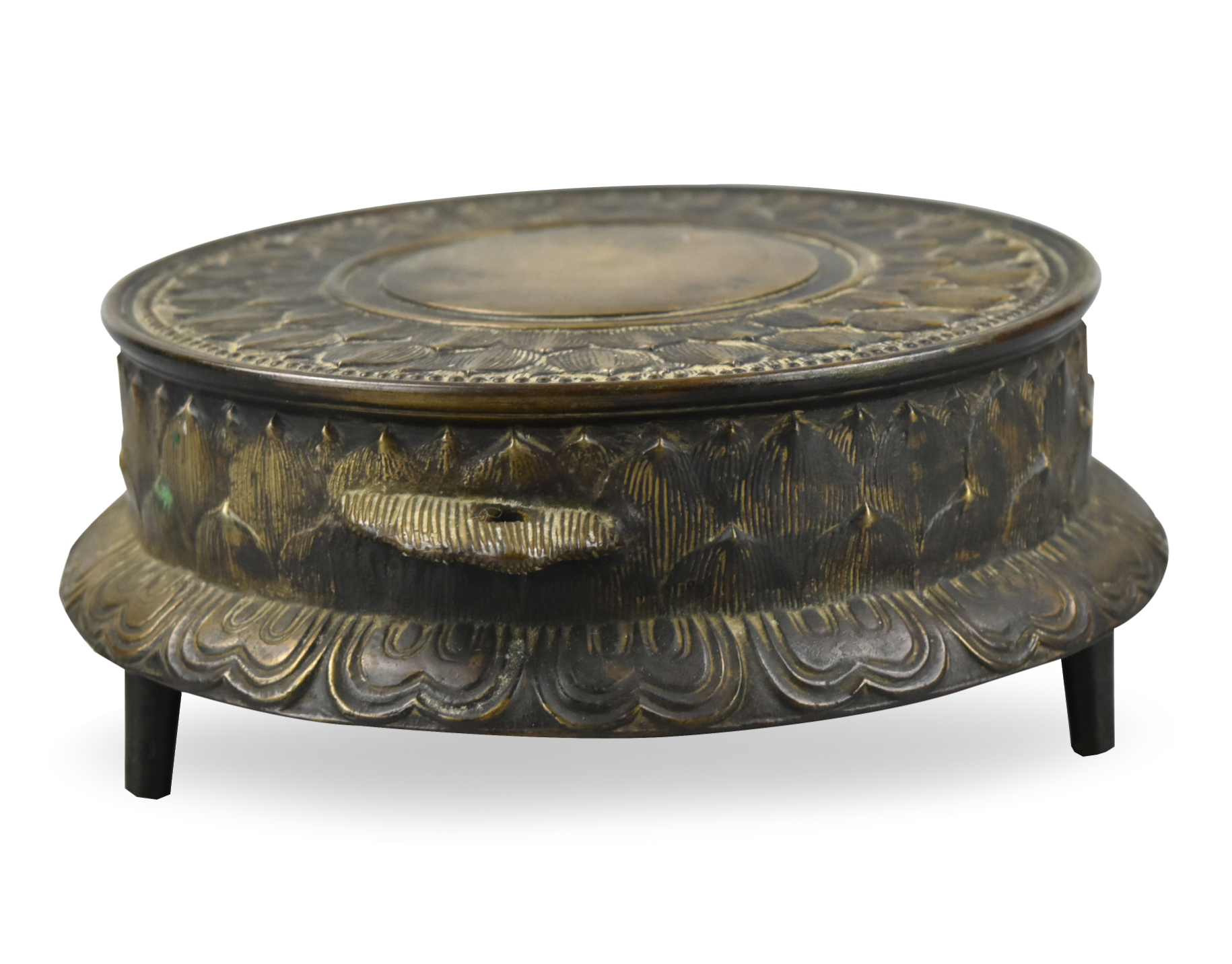 Appraisal: tripod Japanese th C bronze stand with lotus themed motif