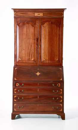 Appraisal: Chippendale inlaid mahogany secretary bookcase probably Pennsylvania or Southern late