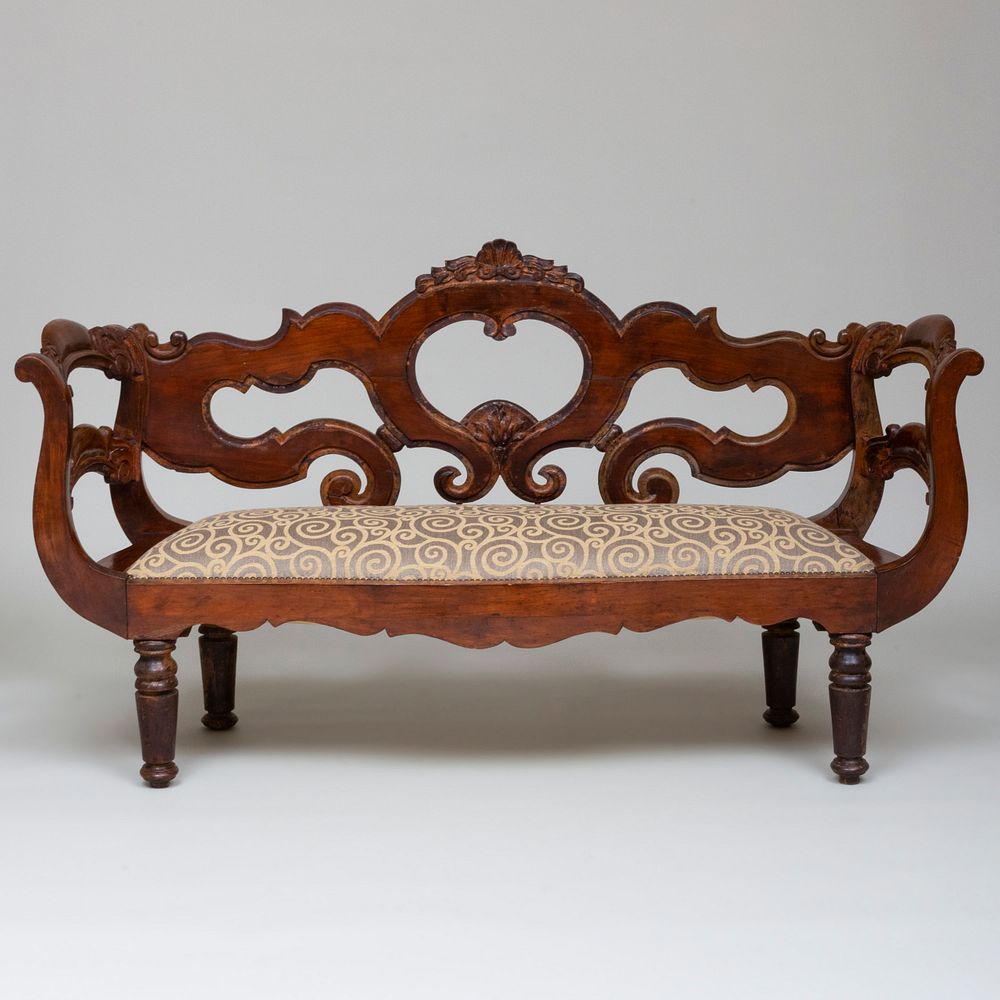 Appraisal: Continental Carved Wood Bench x ft x in Height of